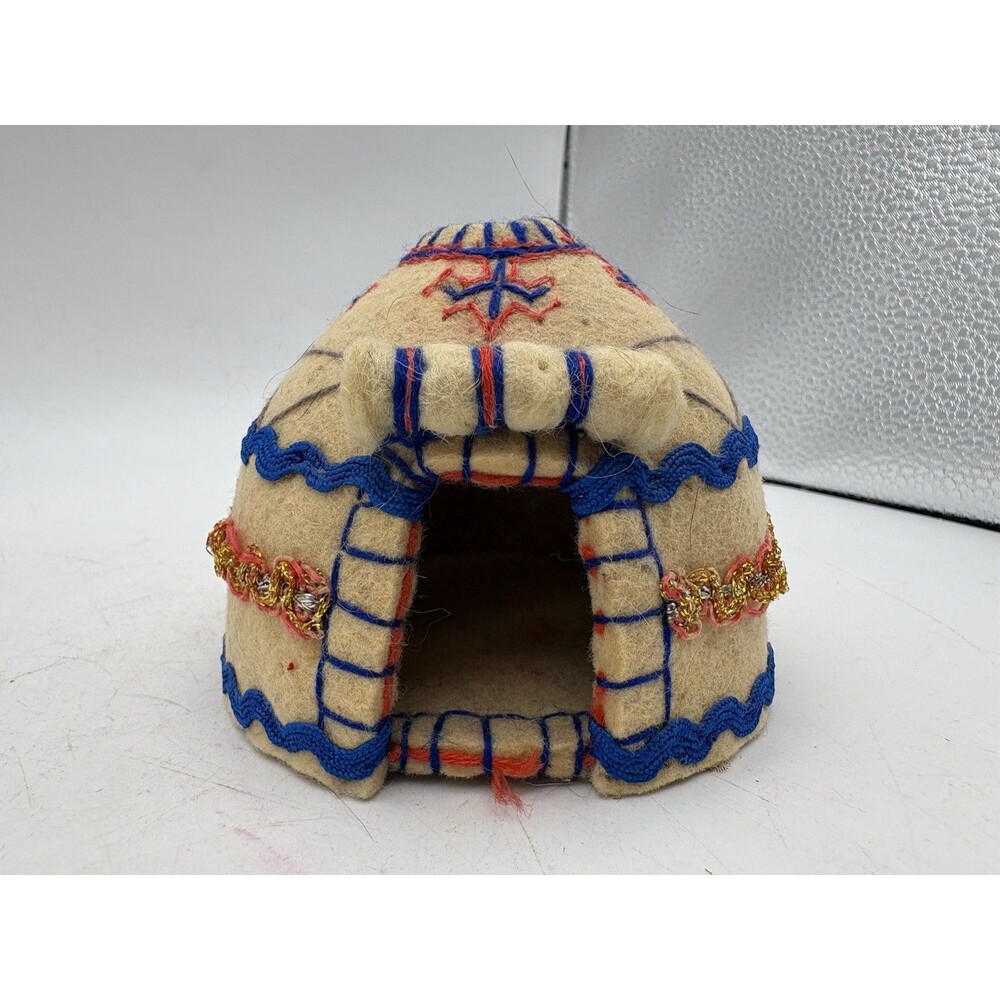 Miniature Felt Yurt Ger Tent Handmade Folk Art Decor 4 Inch